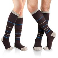 Fytto 4080 Comfy Cotton Compression Socks, 15-20mmHg Graduated Knee-High Hosiery – Thick Fabric Improves Circulation, Reduces Swelling, and Energizes Tired Legs – 1 Pair, Brown, Striped, Small