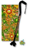 Adjustable Walking Cane Aluminum Self Adjustable Quad Cane Tip Foot Smiley Face Floral Fractal Artwork Design
