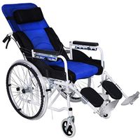 Folding Manual Wheelchai Lightweight All-Recumbent Wheelchair with Toilet Elderly Reclining Mesh Breathable Travel Car,Blue