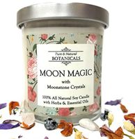 Moon Magic Pure & Natural Soy Candle 8.5 oz 100% All Natural & Non Toxic with Crystals, Lotus, Frankincense & Myrrh Oils and Herbs for Awareness Power Intuition Wisdom Wiccan Pagan Hoodoo Magick Spell