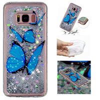 Liquid Glitter Case for Samsung Galaxy S8 Plus,Aoucase Cartoon Pattern Luxury 3D Diamond Sparkle Quicksand Shockproof Anti-Scratch Soft Bumper Case with Black Dual-use Stylus,Blue Butterfly