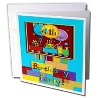 3dRose 4th Choo Choo Train Birthday Party - Greeting Cards, 6 x 6 inches, set of 12 (gc_20888_2)