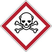 Brady 121200 Polyester GHS Severe Toxic Picto Label , Black/Red On White,  1.5" Height x 1.5" Width,  Pictogram "Servere Toxic" (1 Per Card,  20 Labels)