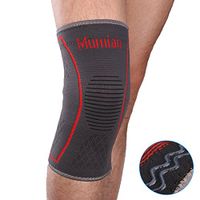 Mumian Knee Compression Sleeve with Anti-Skid Silicone Support for Running, Jogging, Sports, Crossfit, Basketball, Meniscus Tear, Arthritis, Quick Recovery, etc. - Single Wrap A08 (Gray Red, XL)