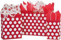 Gift Bags 3 - Assorted Sizes, Bundled with Coordinating Tissue Paper and Raffia Ribbon (Polka DOT RED)