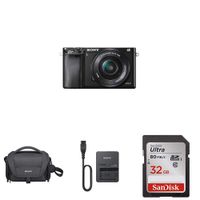 Sony Alpha a6000 Mirrorless Digital Camera w/16-50mm Power Zoom Lens, LCSU21 Soft Carrying Case, BCQZ1 Z-Series Battery Charger and SanDisk Ultra 32GB Memory Card