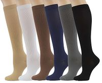 ASRocky Graduated Compression Socks Anti-Fatigue Antimicrobial Calf High Below Knee Mens Womens Sock Leg Foot Ankle Heel Support Pain Relief Stockings Reduce Swelling (6Pr-BlkBrnBgeWhtGryNvBlu, Sm/Md)