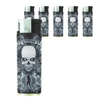 Butane Refillable Electronic Lighter Set of 5 Pieces Skull Design-003