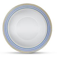 [10 Count - 5oz Bowls] Laura Stein Designer Tableware Premium Heavyweight Plastic White Dessert Bowl With Blue & Gold Border Plastic Party & Wedding Bowls Midnight Blue Series Disposable Dishes