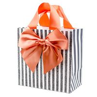 Hallmark Signature 7" Medium Gift Bag (Pink Bow on Glitter Stripes) for Birthdays, Valentines Day, Bridal Showers, Anniversary or Any Occasion