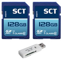 SCT 2-Piece 128GB SDXC Class 10 Flash Memory Card with USB 3.0 MicroSD Memory Card Reader - Retail Packaging