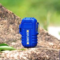 D&S, Dual Arc Flameless Electric Plasma Lighter for Cigarettes Camping and Hiking. Lighter is USB Rechargeable Windproof and Waterproof for All Outdoor Adventure (Blue)