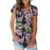 general3 Women Short Sleeve T-Shirt Summer Floral Print V Neck Tee Shirts Loose Casual Tunic Blouse Tops (Navy, Small)
