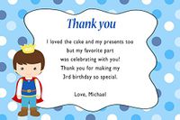 30 Personalized Thank You Cards Blue Polka Dots Royal Prince Design Baby Shower or Birthday Party Event + 30 White Envelopes