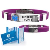 "Diabetes Type 1" Designer Medical Alert ID Bracelet. Choose Color!