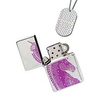 New Vibe Silver Flip Top Lighter - Indian Henna Unicorn Pink