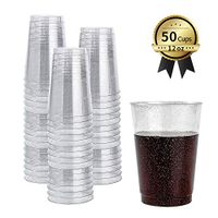 BGLROSOO 50Pcs 12oz Plastic Cups Silver Glitter Cups，Elegant And Transparent, Suitable For Daily Home Party Disposable Drink Cup