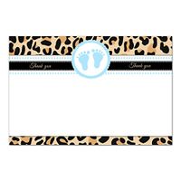 30 Blank Thank You Cards Notes Boy Baby Shower Leopard Blue Footprints + 30 White Envelopes