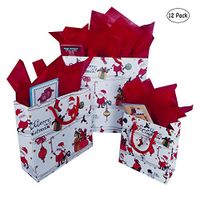 Christmas Gift Bags Set Assorted Sizes(12 Pieces) Santa Claus Suit with Tissue Paper and Greeting Cards