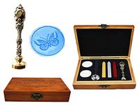 MNYR Butterfly Decorative Luxury Wood Box Silver Metal Peacock Wedding Invitations Gift Cards Paper Stationary Envelope Seals Custom Wax Seal Sealing Stamp Wax Stick Melting Spoon Wood Gift Box Kit