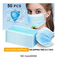 ᴍᴀsᴋ 50 PCS Smog-Proof Antki-Droplets Rated Face Cover Filtration Barrier Against Germ, Powder Protective Cover Blue