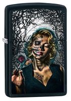 Zippo Custom Lighter: Half Skeleton Pin-Up Girl - Black Matte 78636