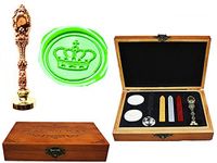 MNYR Imperial Crown Luxury Wood Box Red Brass Metal Peacock Wedding Invitations Gift Cards Paper Stationary Envelope Seals Custom Logo Wax Seal Sealing Stamp Wax Sticks Melting Spoon Wood Gift Box Kit
