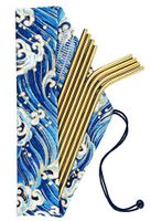 Mokpi Reusable Metal Drinking Gold Straws with Brushes and Storage Pouch Stainless Steel Straws for 20oz 30oz Rumblers Tumblers Cold Beverage (Gold, 8.5 inch)