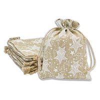 12pk 4x6 Jute Burlap Linen Canvas Gift Bags with Drawstring for Presents, Party Favors, Samples (White Stars, Small) by TheDisplayGuys