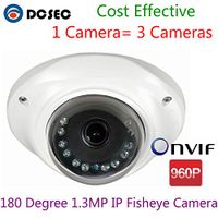 HD 960P 180 Degree Wide Angle Panoramic Fish Eye Lens Mini Dome IP Security Camera POE System