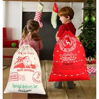 OurWarm 2Pcs Personalized Santa Sacks Bags with Drawstring Large Santa Bags for Kids, 27 x 20 Inch Christmas Canvas Bags for Gifts