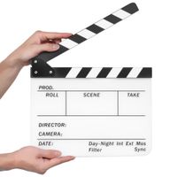 Flexzion Director Clapboard Film Movie Clapper Board Acrylic Plastic Dry Erase Stadio Camera TV Video Cut Action Scene Slate Board 10x12" with Black/White Sticks