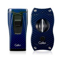 Colibri Monaco Lighter + V-Cut Blue Carbon Fiber Gift Set