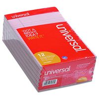 Universal Colored Perforated Note Pads, Narrow Rule, 5" x 8, Pink, 50-Sheet, Dozen (35853)