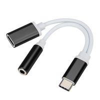 Lefthigh USB Type-C to 3.5mm Jack AUX Headphone Audio Splitter Converter Adapter Cable (Black)