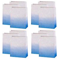 UNIQOOO 12Pcs Blue Glitter Ombre Gift Bags Bulk, 100% Recyclable Gift Wrapping Paper Bags, for Bridal Baby Shower, Wedding Birthday Party Favor Thank You Bag, Easter, Mother's Day, Medium 9x7x4 inch