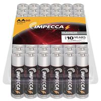 IMPECCA AA Alkaline Batteries, 60 Pack High-Performance, Long Lasting, and Leak Resistant, Premium LR6 Battery, Platinum Series, Recloseable Package, 60 Count