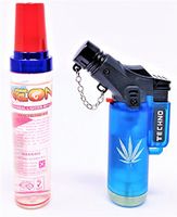 Techno Torch Jet Flame Hemp Leaf Design Lighter + Bonus Refillable Butane Bottle + Collector's Edition + Limited New Design for 4/20 (Assorted Color)