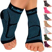 TechWare Pro Ankle Brace Compression Sleeve - Relieves Achilles Tendonitis, Joint Pain. Plantar Fasciitis Foot Sock with Arch Support Reduces Swelling & Heel Spur Pain. (Black/Blue, L/XL)