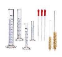 Thick Glass Measuring Cylinder Graduated Set Graduated Flask Borosilicate Glass with Two Brushes and 3 Pipettes Shockproof New Style Cylinder Laboratory Science 5ml 25 ml 50ml 100ml (Glass Base)