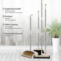 Broom and Dustpan Set, Ceaning Four-Piece Set, Besom, Cymbal, Magic Besom and Floor Brush Combined Vertical Cleaning for Home Kitchen Room Office Lobby Floor (Khaki)