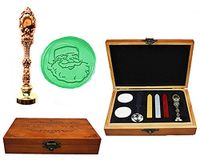 MNYR Christmas Santa Face Luxury Wood Box Rose Gold Metal Peacock Wedding Invitations Gift Card Paper Stationary Envelope Seal Custom Wax Seal Sealing Stamp Wax Stick Melting Spoon Wood Gift Box Kit