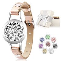 Jack & Rose Essential Oil Diffuser Bracelet,Stainless Steel Aromatherapy Locket Bracelets Leather Band with 8 Color Pads,Girls Jewelry Gift Set for Valentines Day