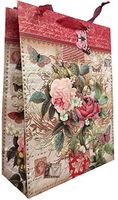 Punch Studio Small Gem Glitter 3D Gift Bag, Red Rose Butterfly 64787