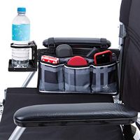 Wheelchair Side Bag with Large Cup Holder - Arm Rest Pouch and Drink CupHolder - Wheel Chair Accessories Organizers and Water Bottle Holder Fits Walkers, Rollators for Seniors and Handicap (Gray)