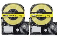2-Pack Compatible LC-3YBN9（LK-3YBN9) Label Tape for Labelworks Label Tape Cartridge LW-400 LW-600P,9MM(0.35 inch) X26.2ft,Black on Yellow