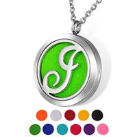 HOUSWEETY Aromatherapy Essential Oil Diffuser Necklace-Stainless Steel Locket Pendant,11 Refill Pads Letter I