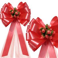Coral Pull Bows with Tulle Tails and Rosebuds - 8" Wide, Set of 6, Wedding Pew Bows, Aisle Decoration, Reception, Anniversary, Birthday, School Dance, Valentine's Day, Fundraiser, Party Decor