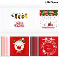 400 Pieces Christmas Self Adhesive Bags Cookie Candy Bags Cellophane Treat Bags for Party Gift Supplies (Christmas Style 2)