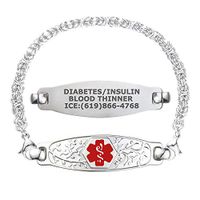 Divoti Custom Engraved Medical Alert Bracelets for Women, Stainless Steel Medical Bracelet, Medical ID Bracelet w/Free Engraving – Beautiful Olive Tag w/Handmade Byzantine-Red-8.5"